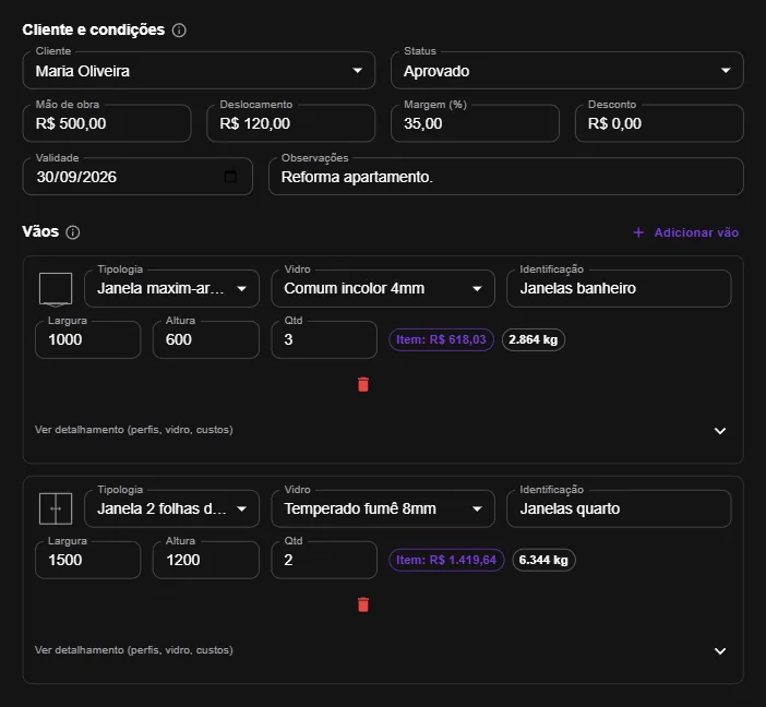 Fluxson para Vidraçaria — Orçamento do vidro por m²